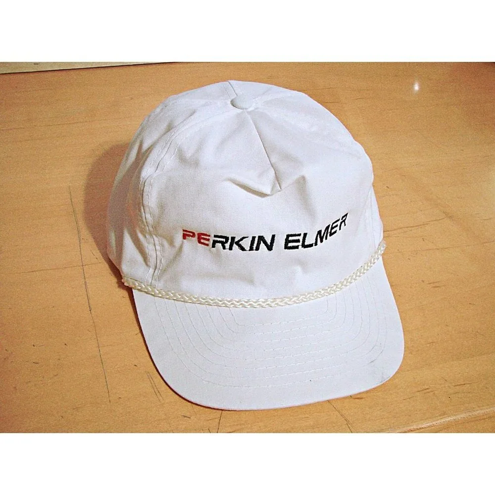 Vintage Perkin Elmer Adjustable Clip Back Baseball Cap Nissin Unisex Adult White